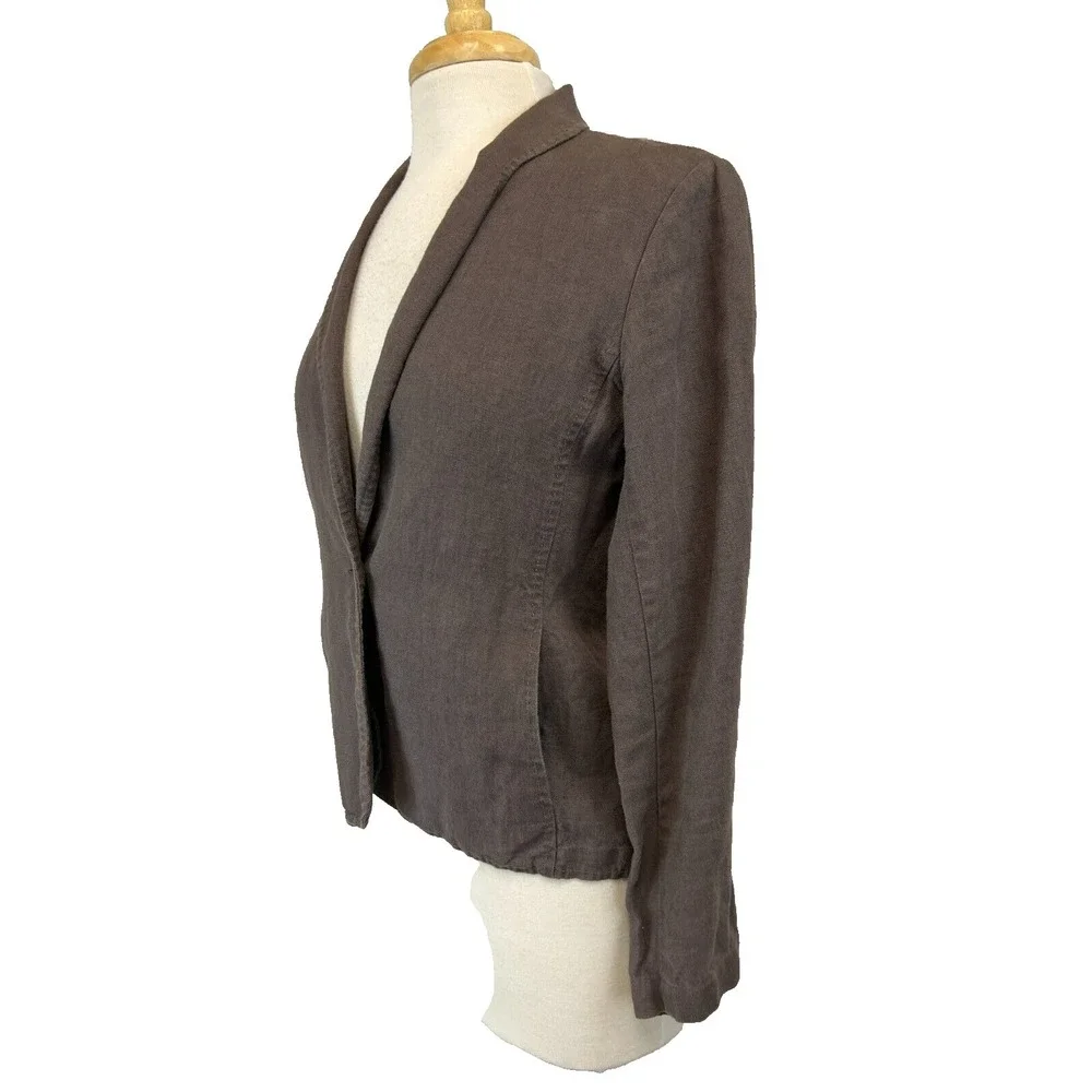 Eileen‎ Fisher Brown One Button Blazer Unlined Irish Linen Pick Stitching SZ S